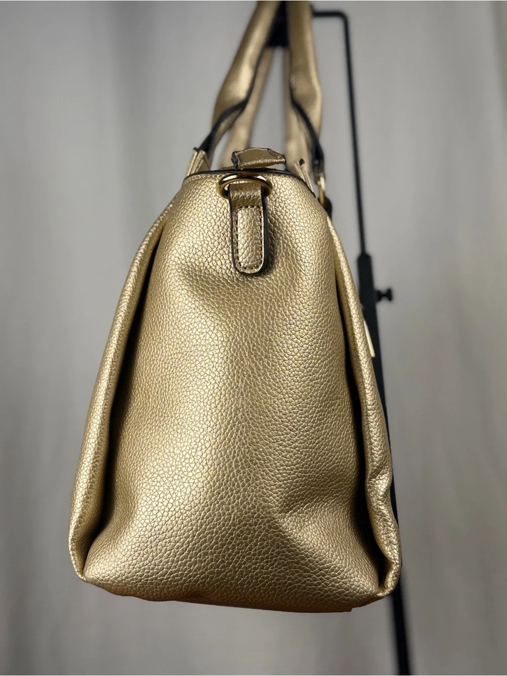 Bella Rose Gold Metallic Grommet Studded Satchel Crossbody Shoulder Tote Bag EUC